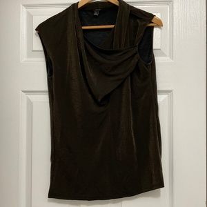 Ann Taylor- Gold Metallic Brown Sleeveless Blouse